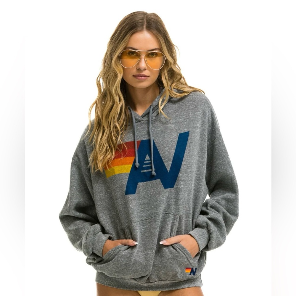 Aviator Nation Gray Hoodie with Rainbow Logo